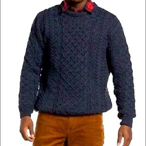 Rue Saint Patrick NWT 100 % Worsted Wool Chunky Cable neck Blue Sweater SZ:XL